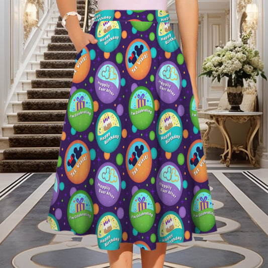 Button Collector Elastic Waist Midi Skirt With Pockets