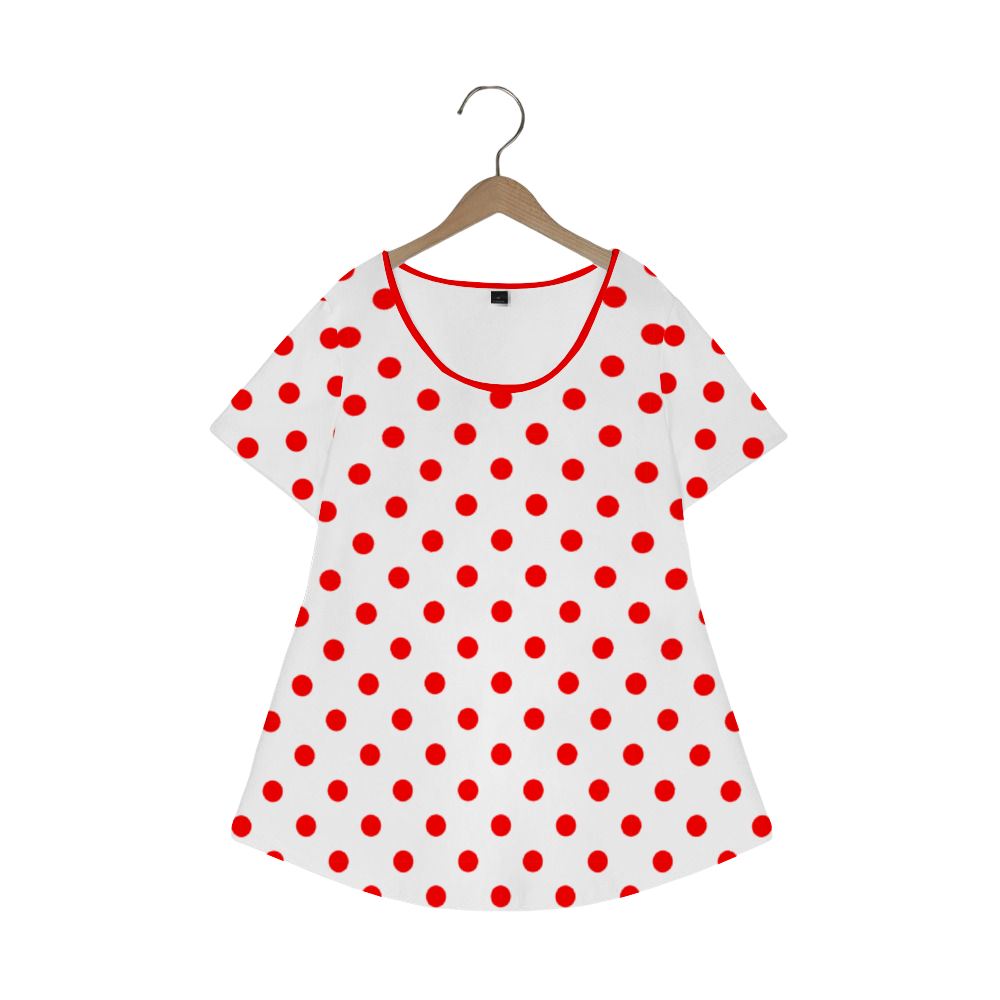 White With Red Polka Dots Women's Crew Neck Loose Tunic