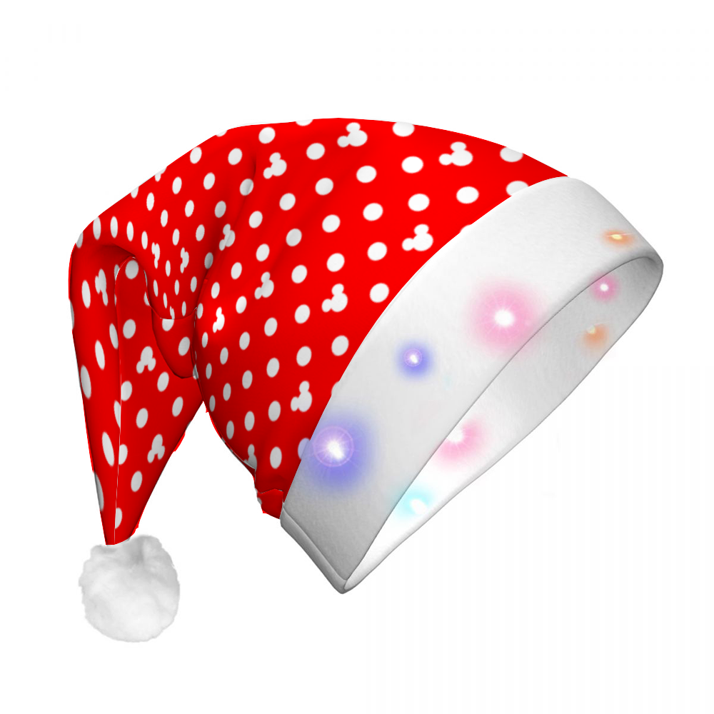 Red With White Mickey Polka Dots LED Light-Up Christmas Hat