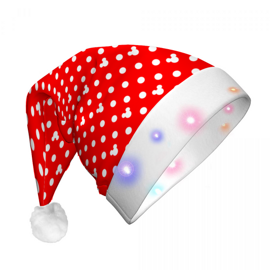 Red With White Mickey Polka Dots LED Light-Up Christmas Hat