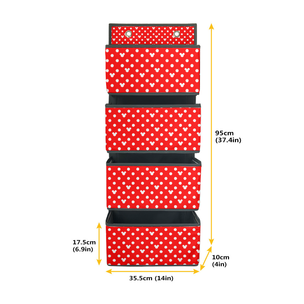 Red With White Mickey Polka Dots 4-Tier Hanging Shelf Wall Closet Storage Organizer Bags