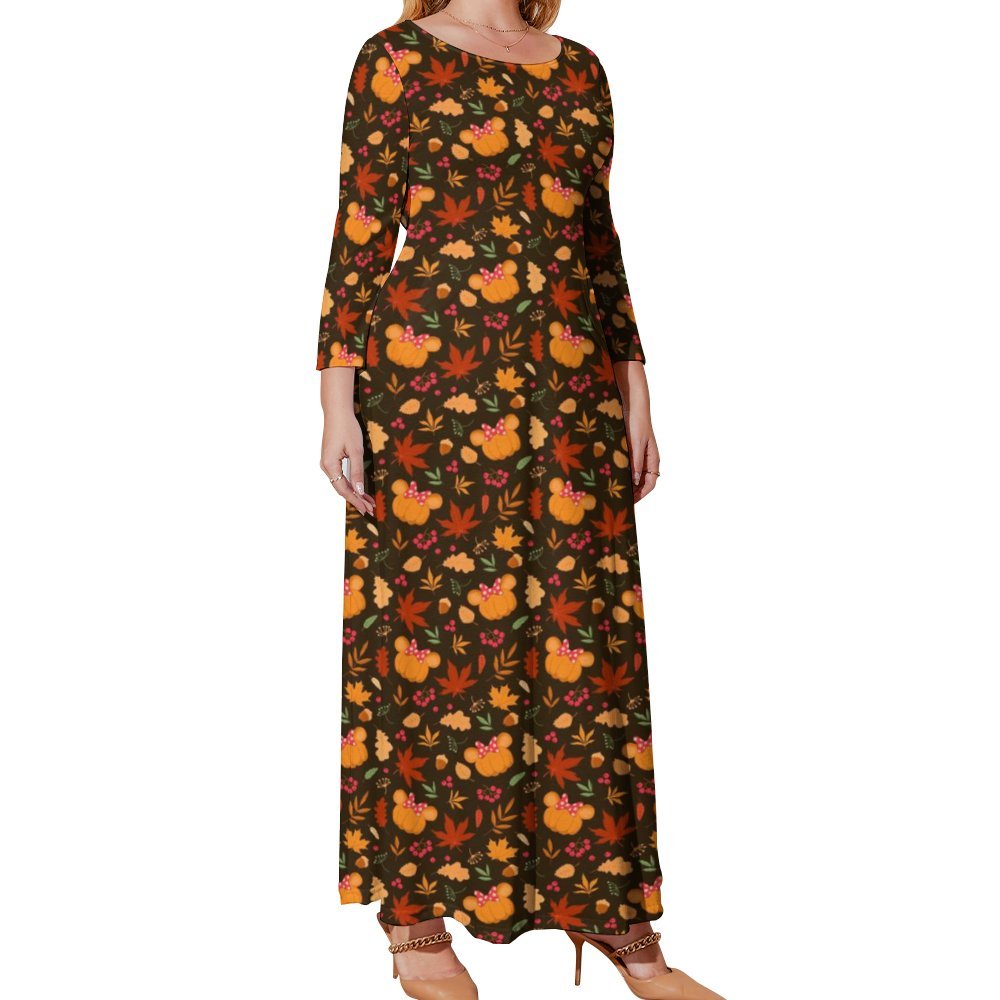 Fall Pumpkins Plus Size Loose-Fit Long Sleeve Dress