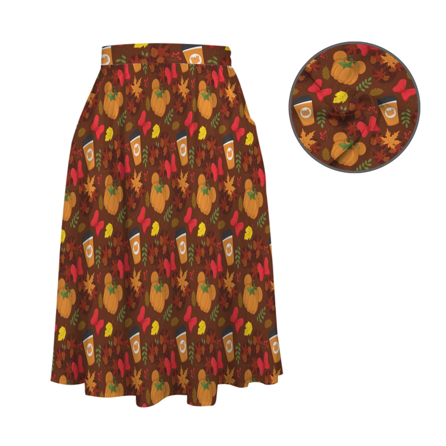Fall Pumpkins Elastic Waist Midi Skirt With Pockets