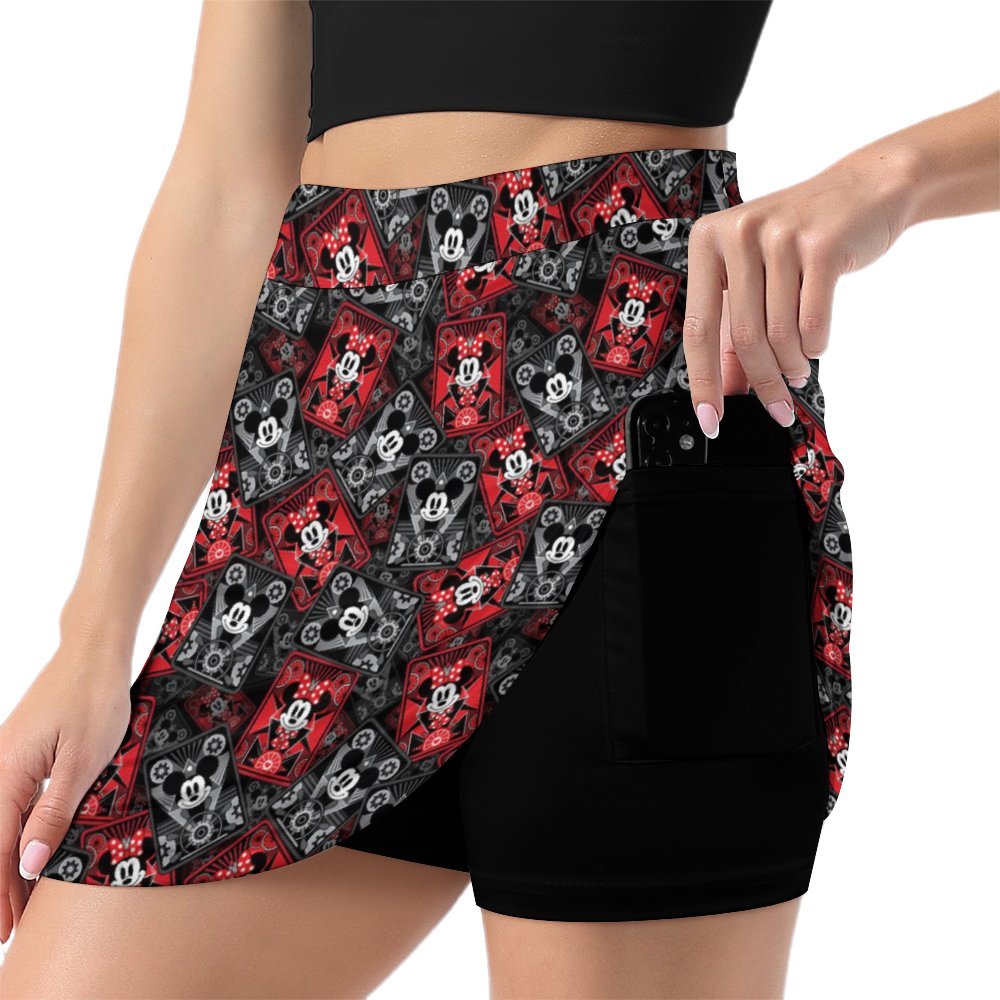 Mickey And Minnie Steamboat Cards Athletic A-Line Skirt With Pocket Solid Shorts