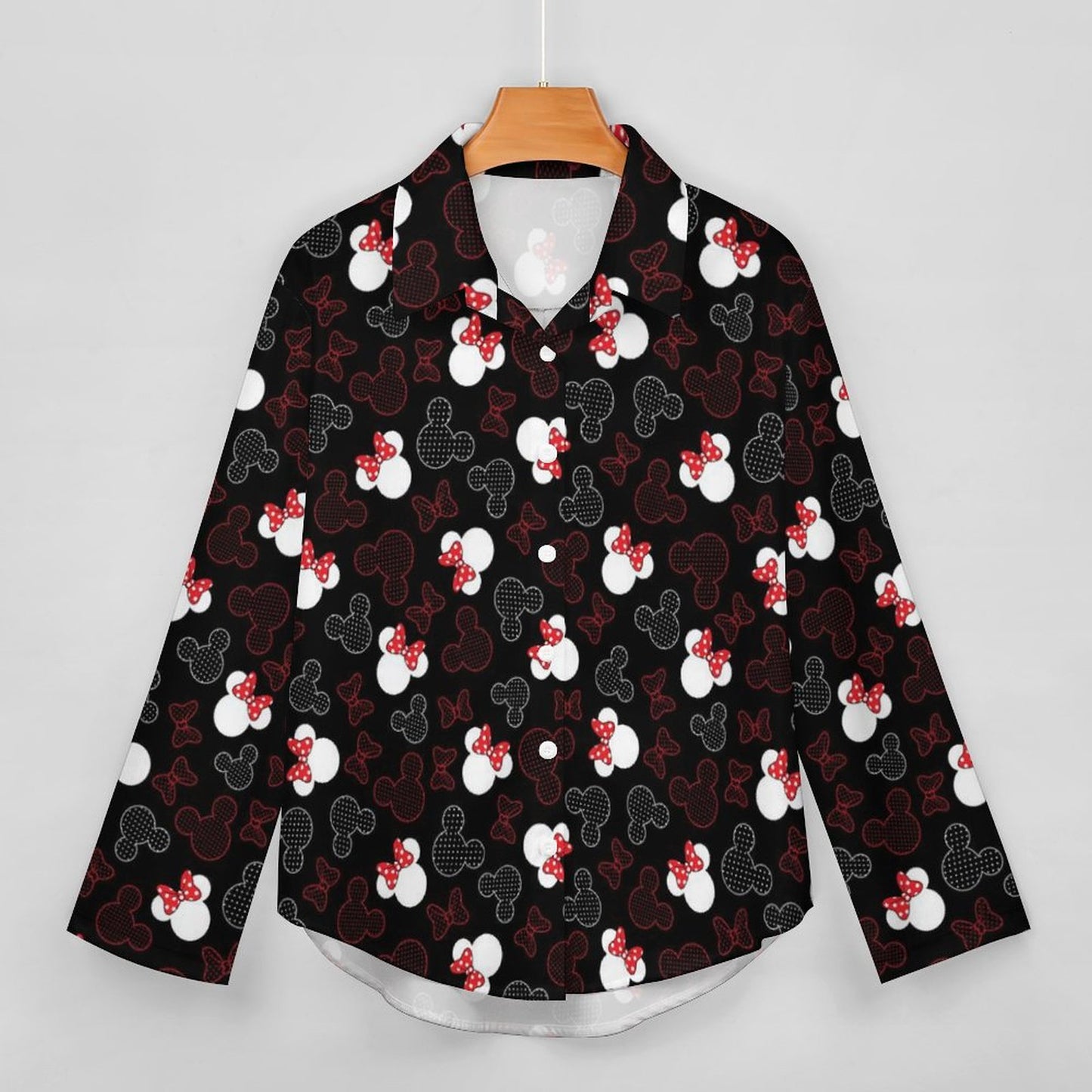 Mickey And Minnie Dots Long Sleeve Button Up Blouse