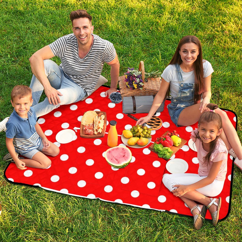 Red With White Polka Dots Zipper Picnic Mat