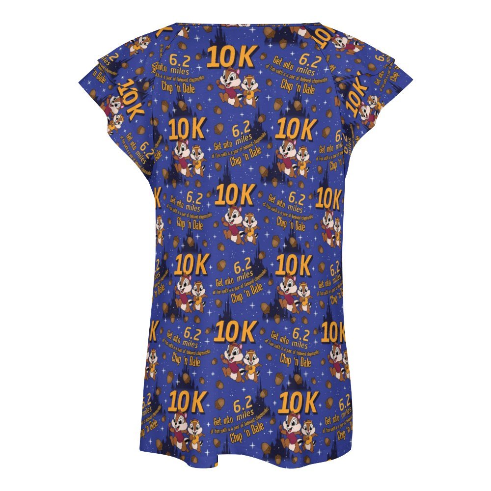 Chip And Dale 10K Women's Ruffle Sleeve V-Neck T-Shirt