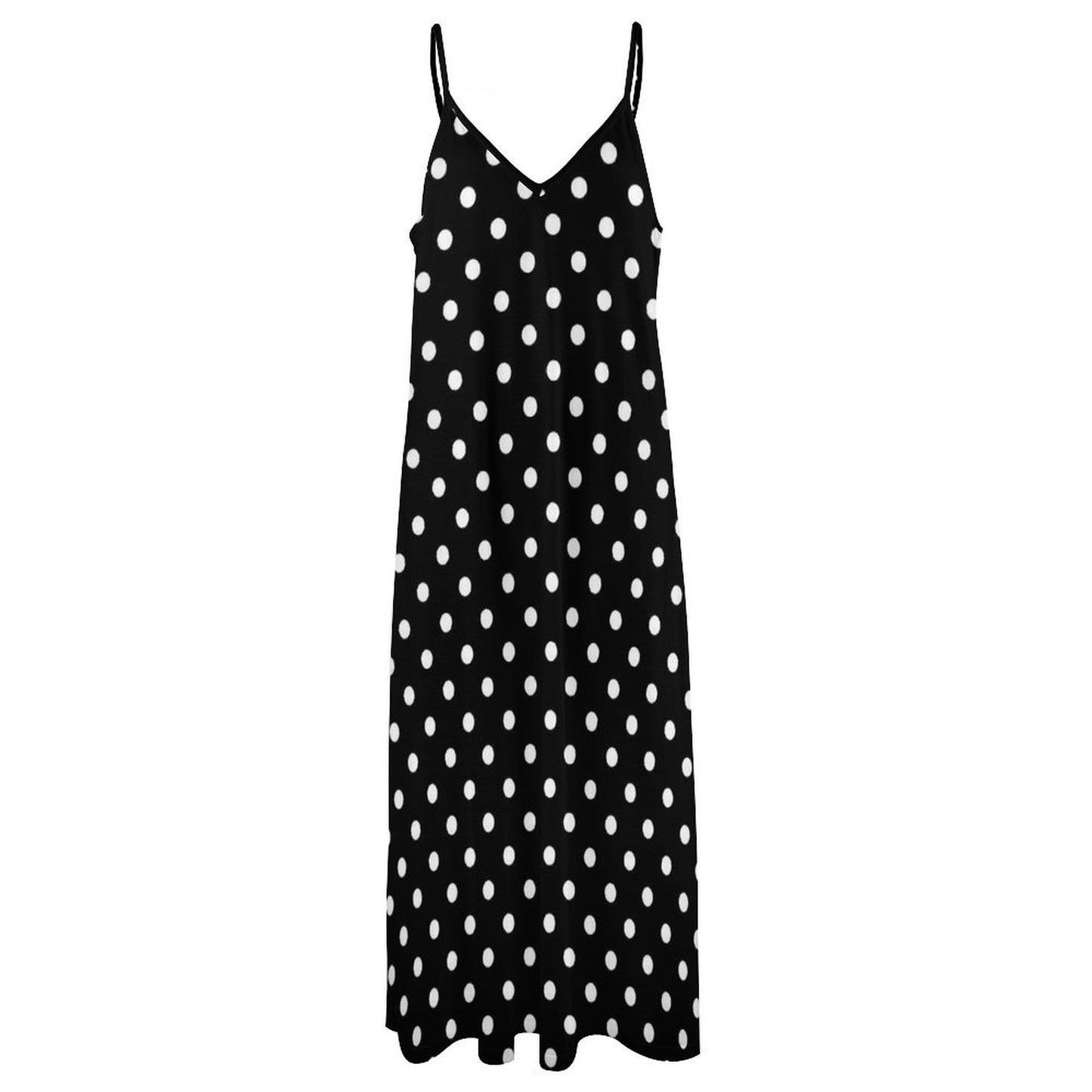 Black With White Polka Dots Women's Summer Slip Long Dress