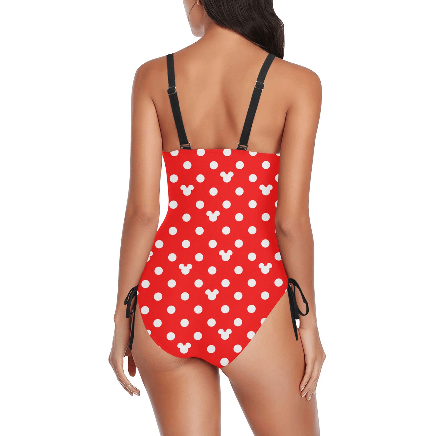 Red With White Mickey Polka Dots Drawstring Side Women's One-Piece Swimsuit