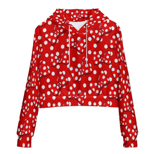 Red With White Polka Dot And Bows Women's Cropped Hoodie