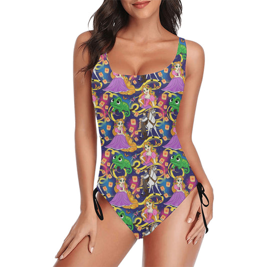At Last I See The Light Drawstring Side Women's One-Piece Swimsuit