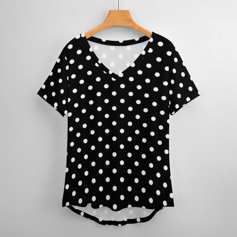 Black With White Polka Dots Women's V-Neck T-Shirt