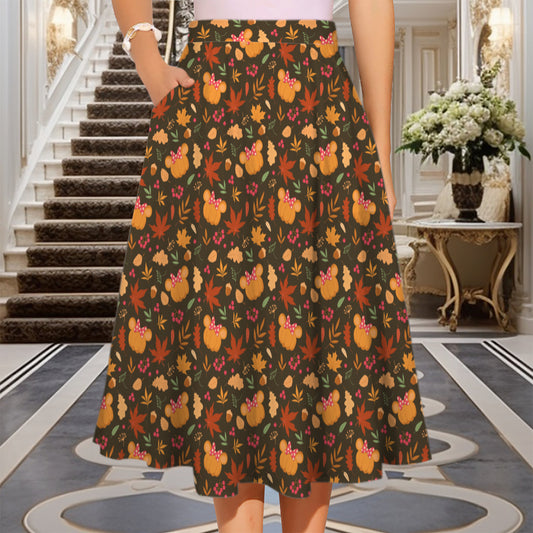 Pumpkins Elastic Waist Midi Skirt With Pockets