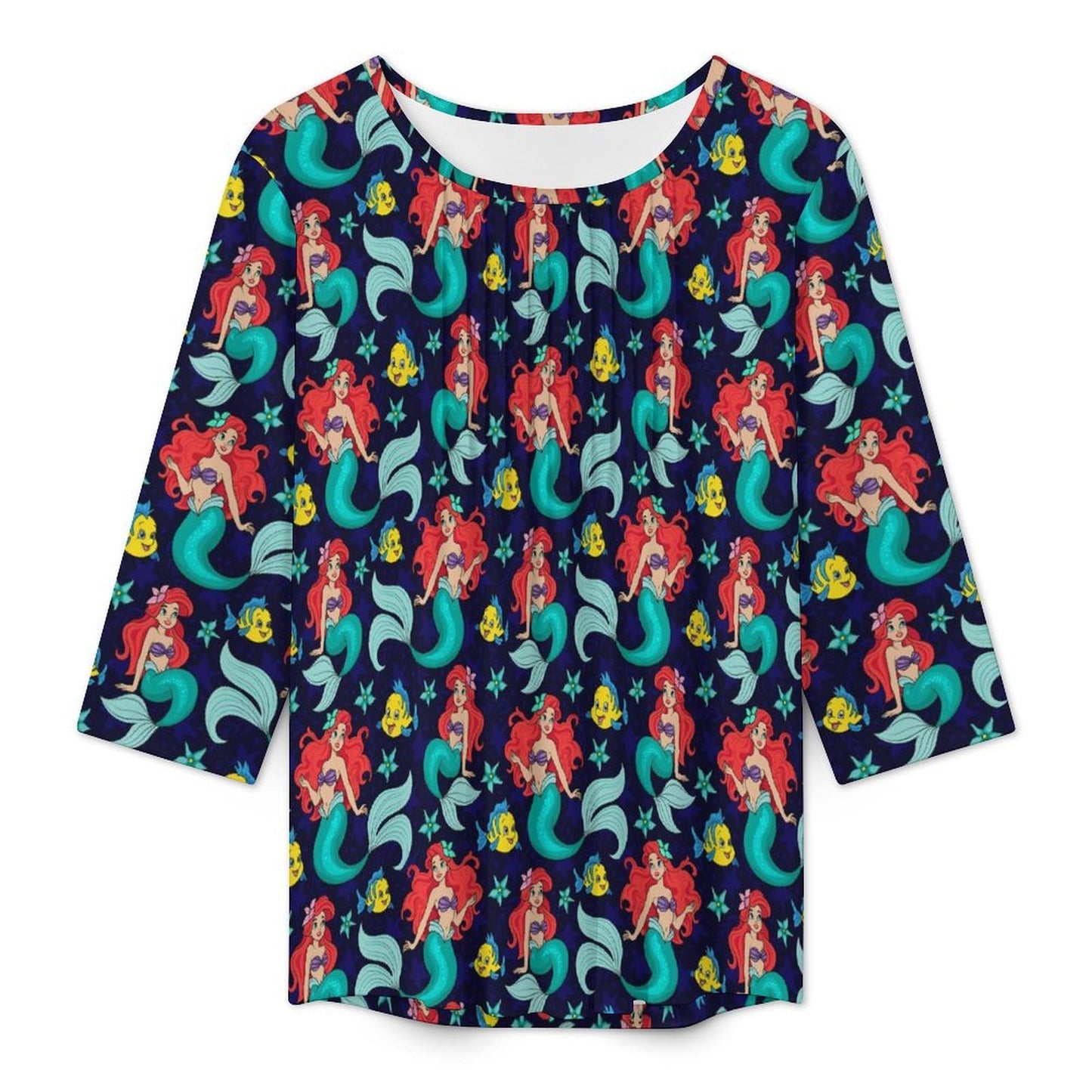 Little Mermaid Women's 3/4 Sleeve Pleated Tunic Top - Ambrie