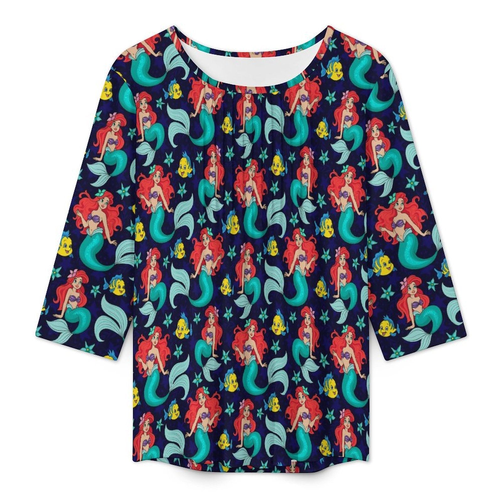 Little Mermaid Women's 3/4 Sleeve Pleated Tunic Top - Ambrie