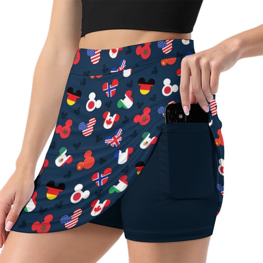 Mickey Flags Athletic A-Line Skirt With Pocket Solid Shorts