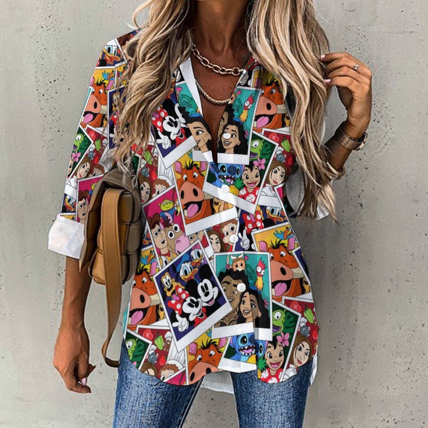 Selfies Long Sleeve Button Up Blouse