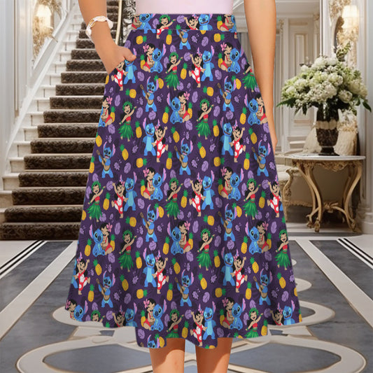 Island Friends Elastic Waist Midi Skirt With Pockets