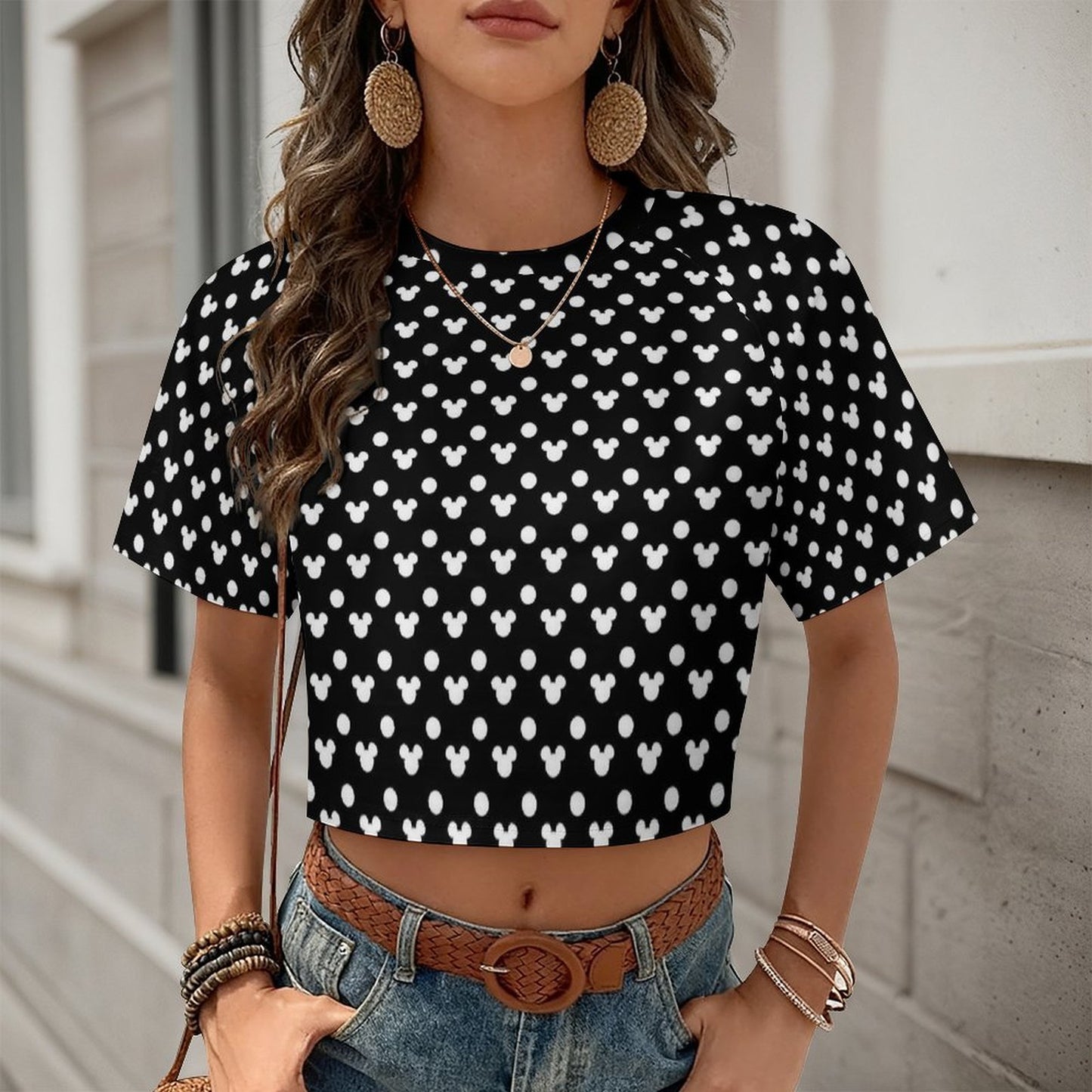 All Over Print Cropped Ralgan T-Shirt - Ambrie
