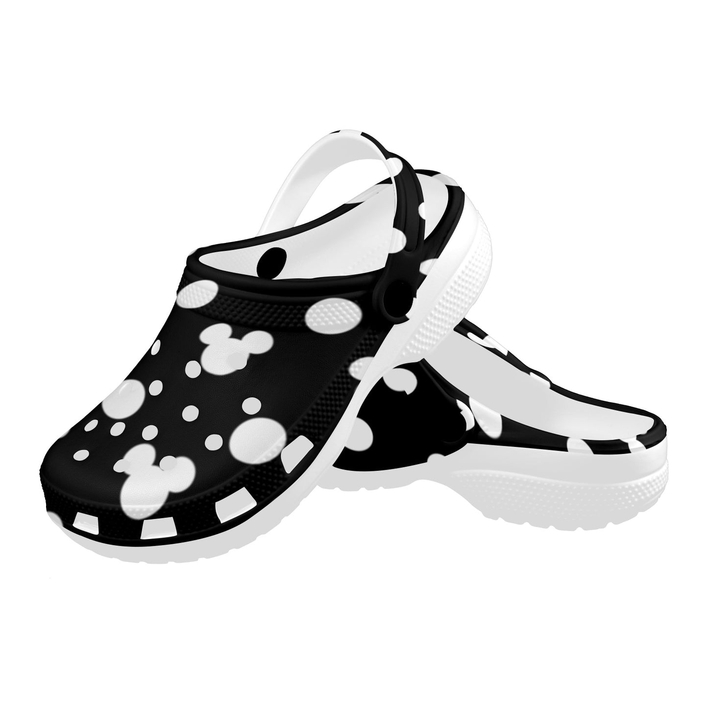 Black With White Mickey Polka Dots Foam Clogs for Adults