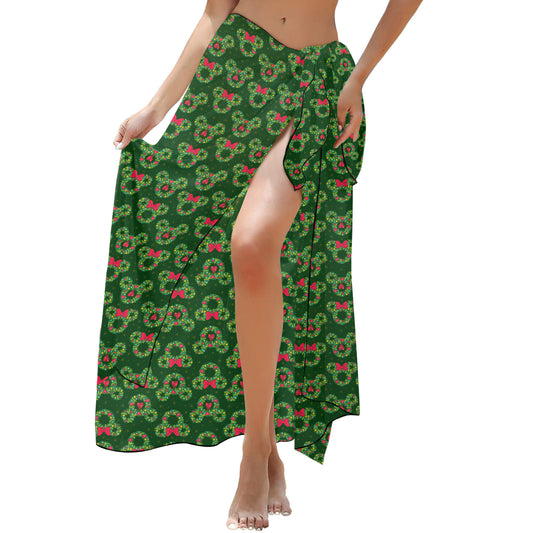 Christmas Wreaths Long Beach Sarong Wrap