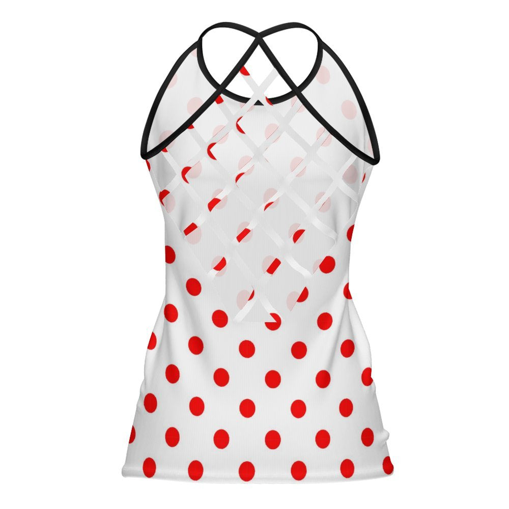 White With Red Polka Dots Women's Criss-Cross Open Back Tank Top