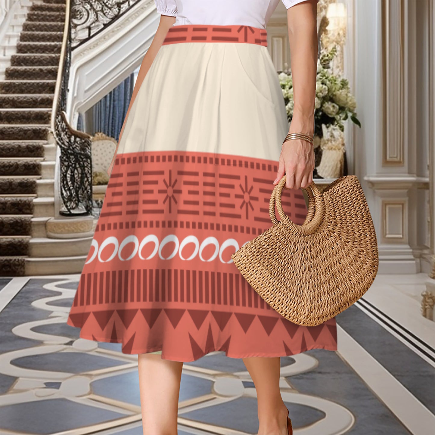 Moana Elastic Waist Midi Skirt With Pockets