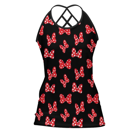 Polka Dot Bows Women's Criss-Cross Open Back Tank Top