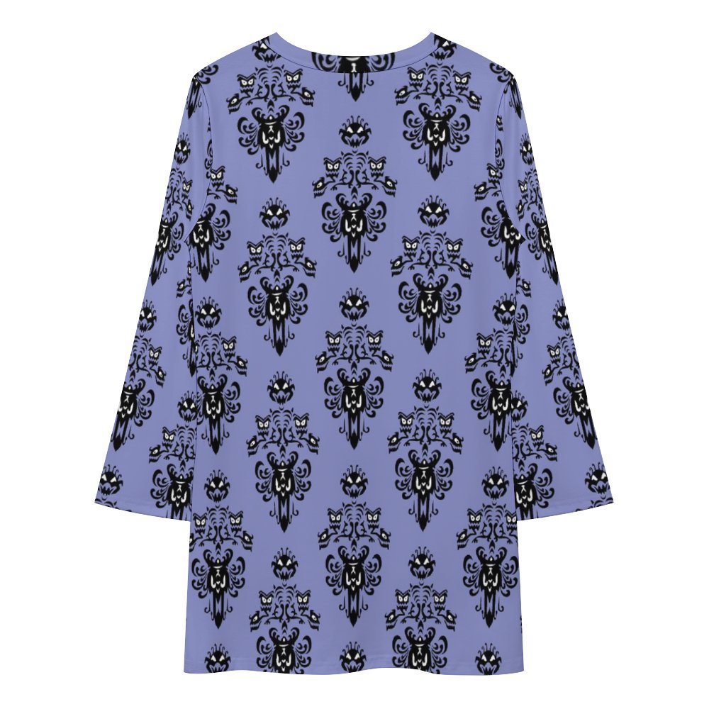 Haunted Mansion Wallpaper Long Sleeve Patchwork T-shirt Dress