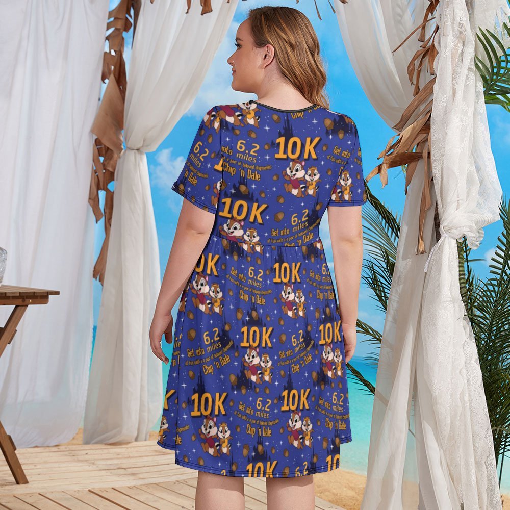 Chip And Dale 10K Women's Round Neck Plus Size Dress With Pockets