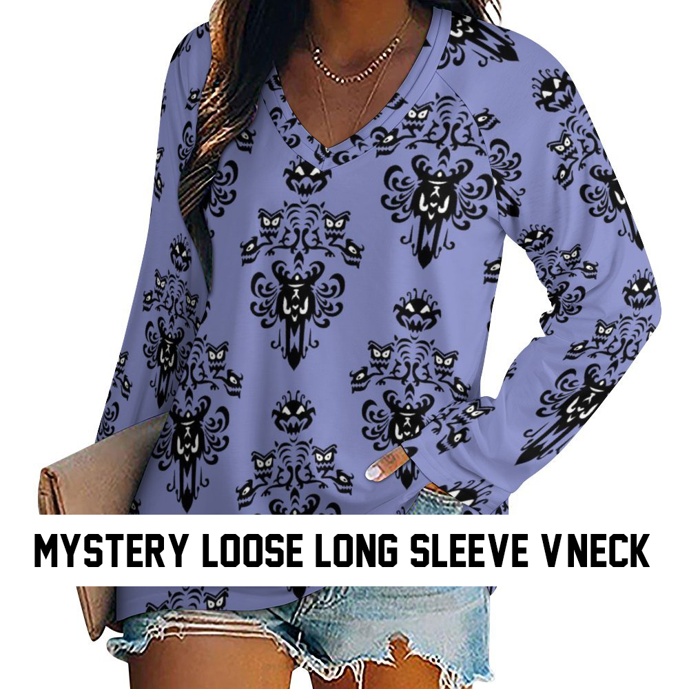 Mystery Long Sleeve Loose V-Neck Tee - Ambrie