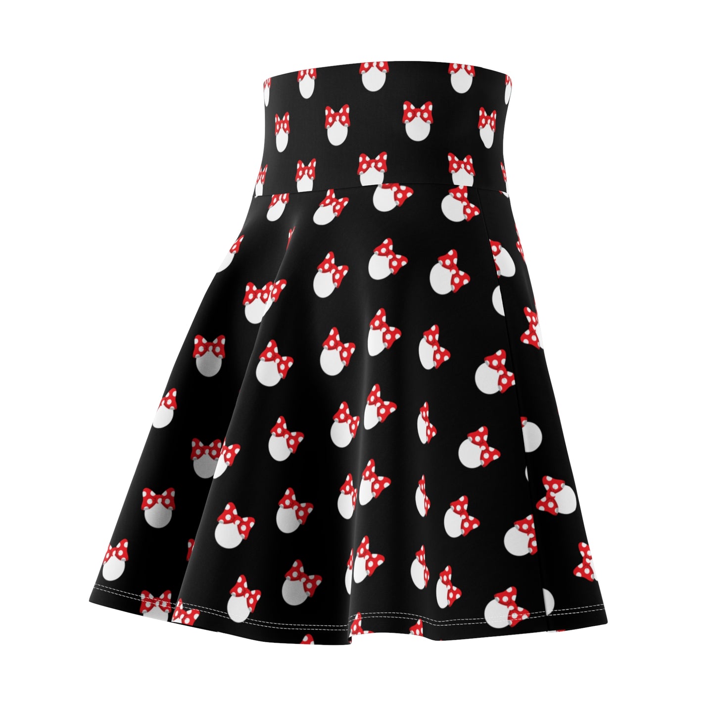 White Polka Dot Red Bow Women's Skater Skirt