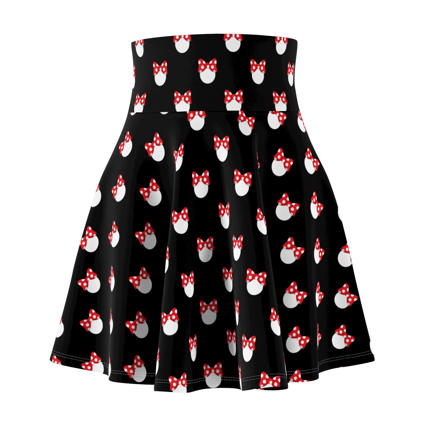 White Polka Dot Red Bow Women's Skater Skirt