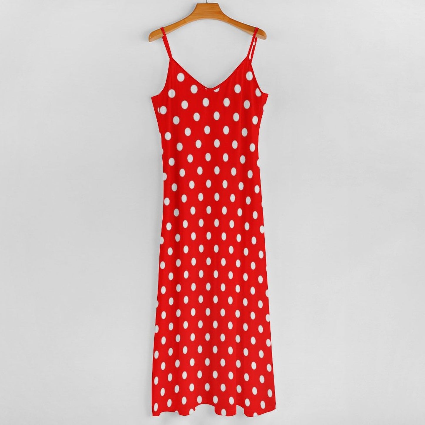 Red With White Polka Dots Women's Summer Slip Long Dress