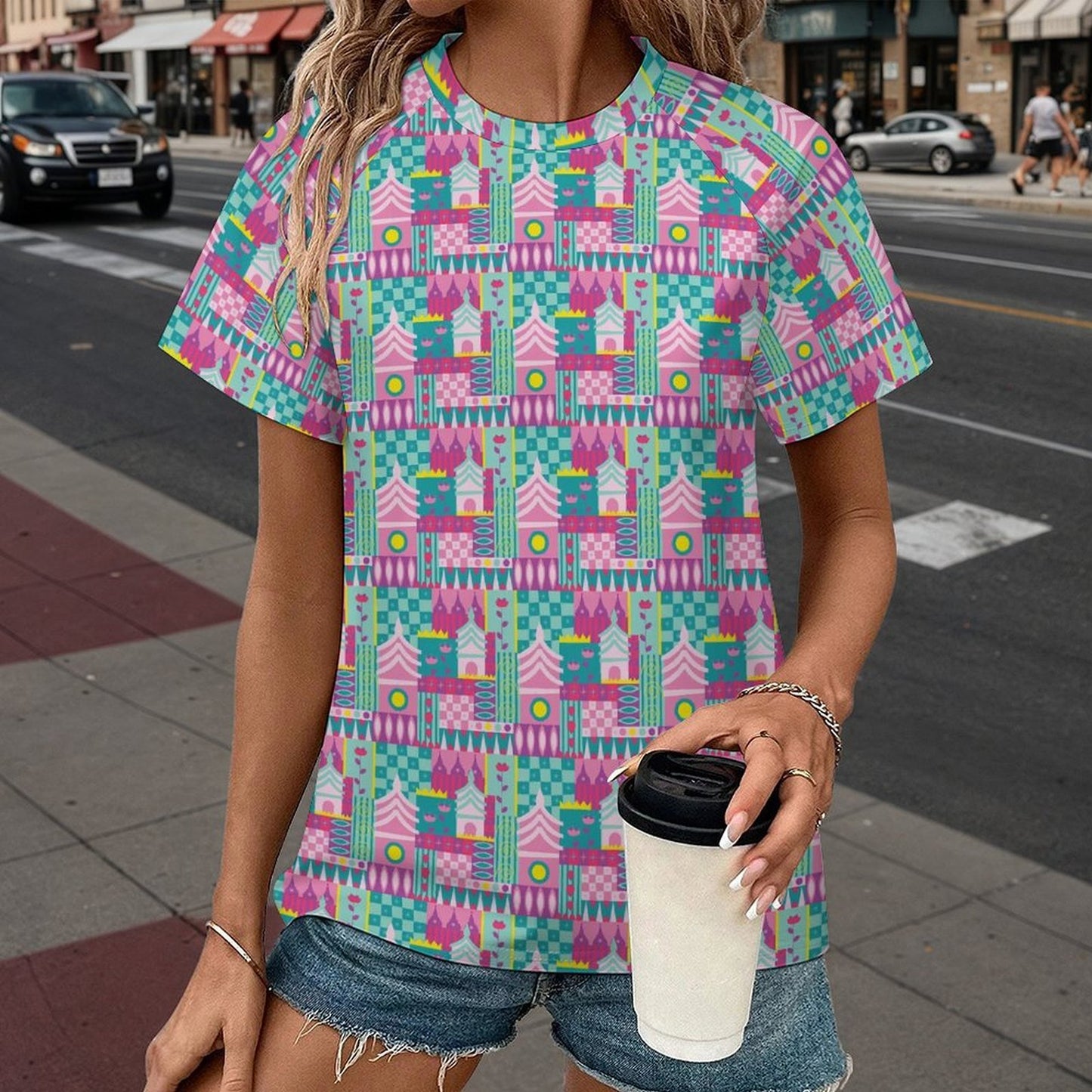 Women's All Over Print Raglan T-Shirt - Ambrie