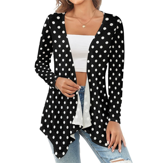 Black With White Polka Dots Women's Short Cardigan