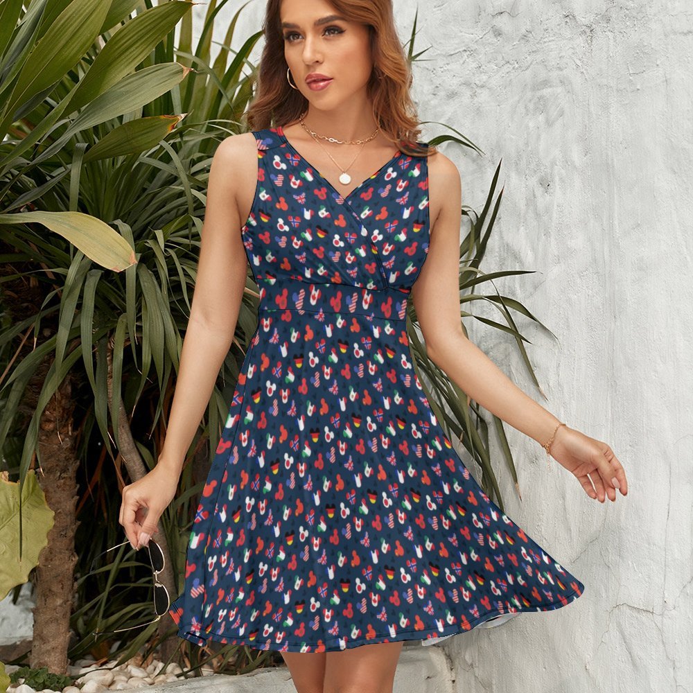 Mickey Flags V-Neck Sleeveless Dress - Ambrie