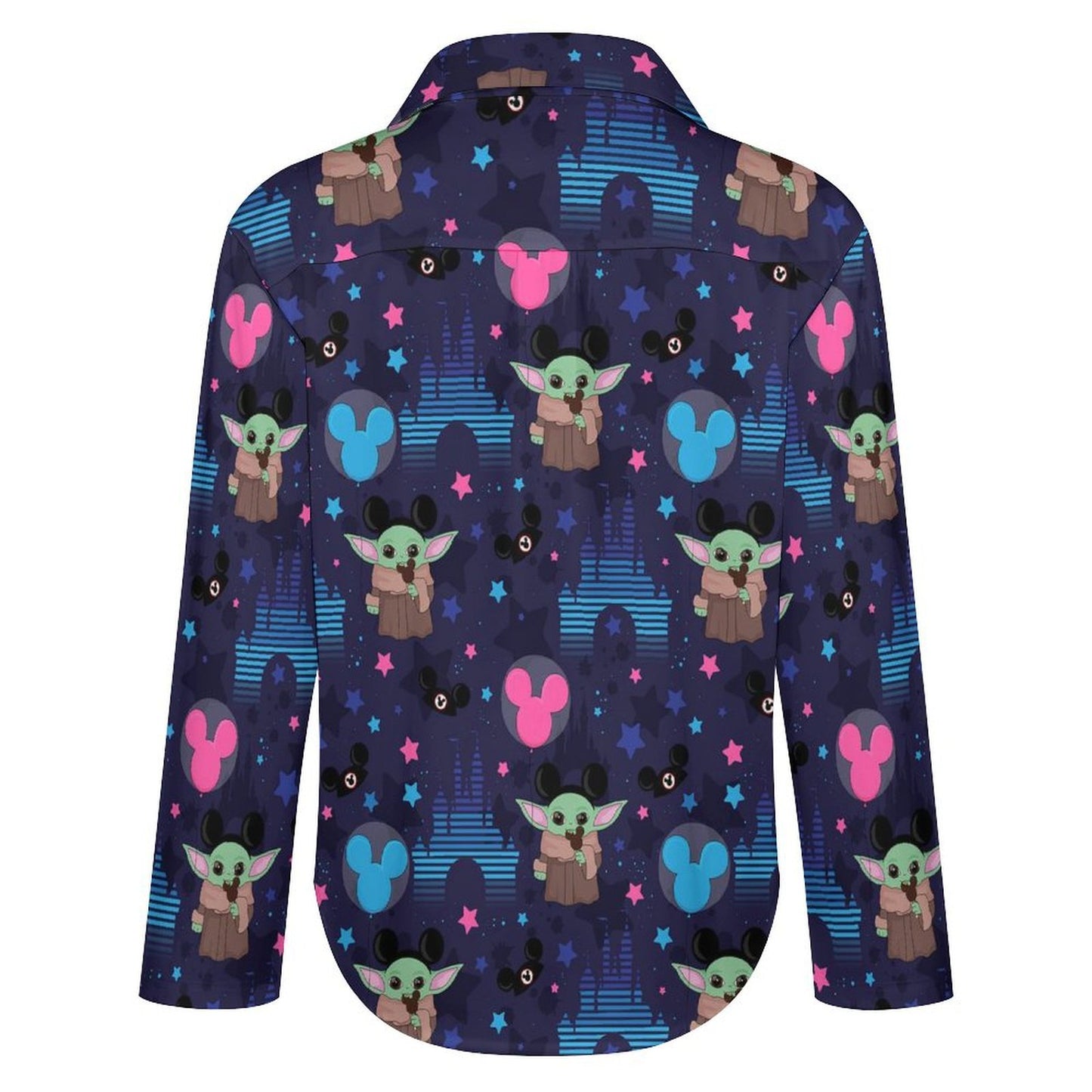 Star Wars Baby Yoda Castles Long Sleeve Button Up Blouse