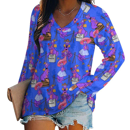 Haunted Mansion Figment Long Sleeve Loose V-Neck Tee