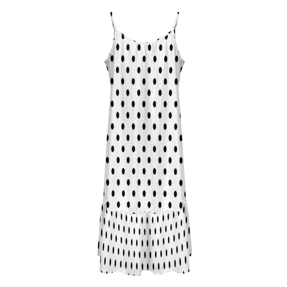 White With Black Polka Dots Suspender Sleeveless Dress