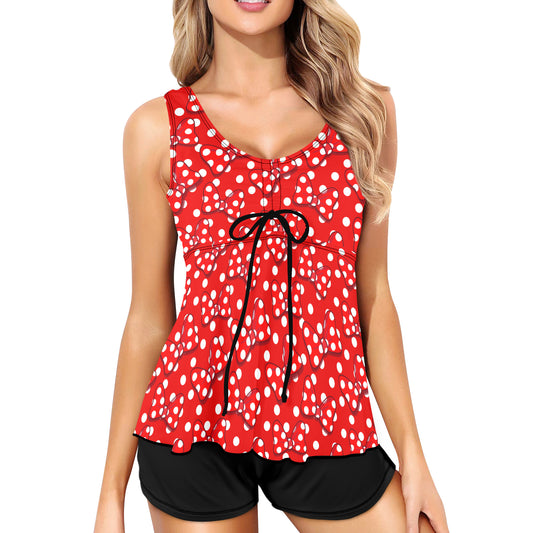 Red With White Polka Dot And Bows Two Piece Tankini Women's Swimsuit