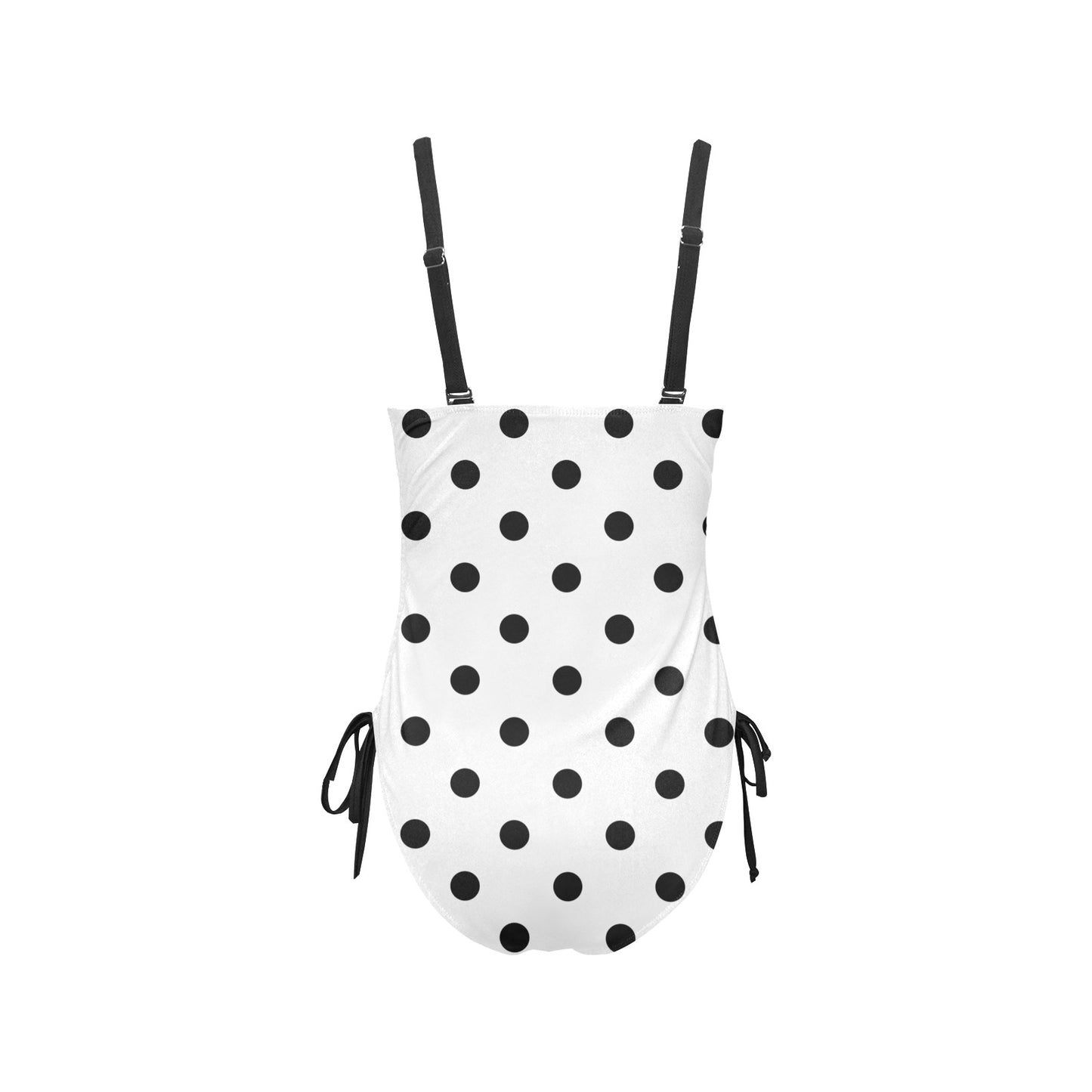 White With Black Polka Dots Drawstring Side Women's One-Piece Swimsuit