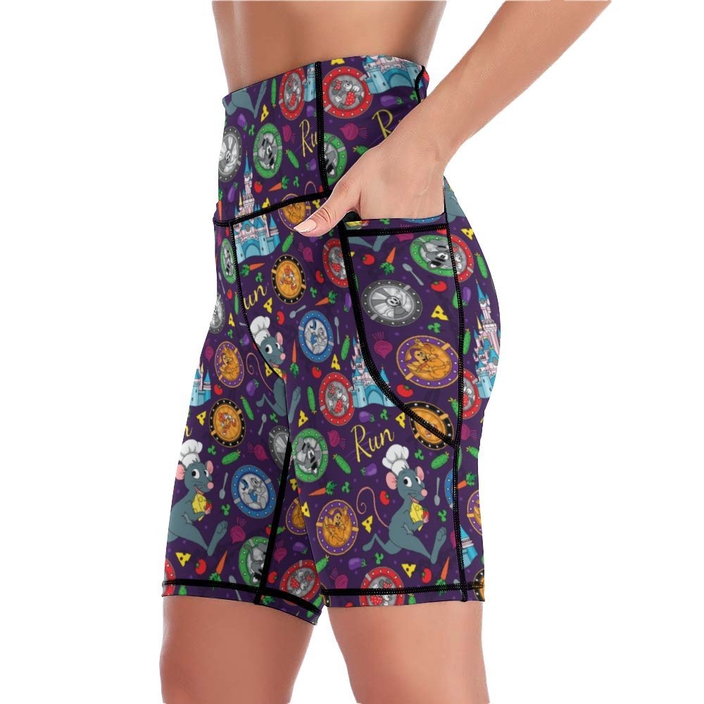 Ratatouille Wine And Dine Race Women's Knee Length Athletic Yoga Shorts With Pockets