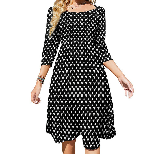 Black With White Mickey Polka Dots Women's Sweetheart Dress Flare Dress