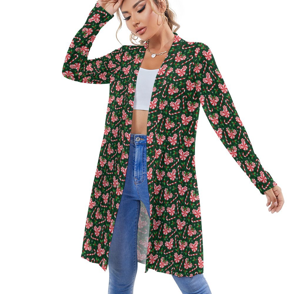 Christmas Peppermint Women's Mid-Length Cardigan