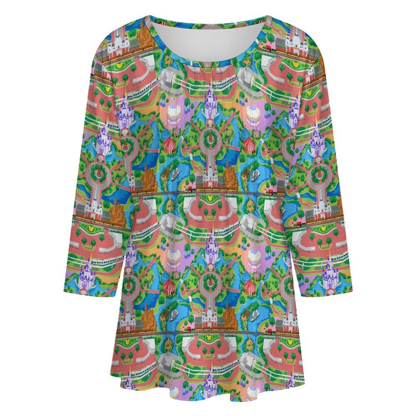 Park Map Women's 3/4 Sleeve Pleated Tunic Top - Ambrie