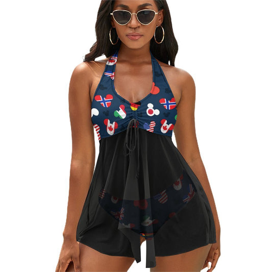 Mickey Flags Women's Split Skirt Swimsuit