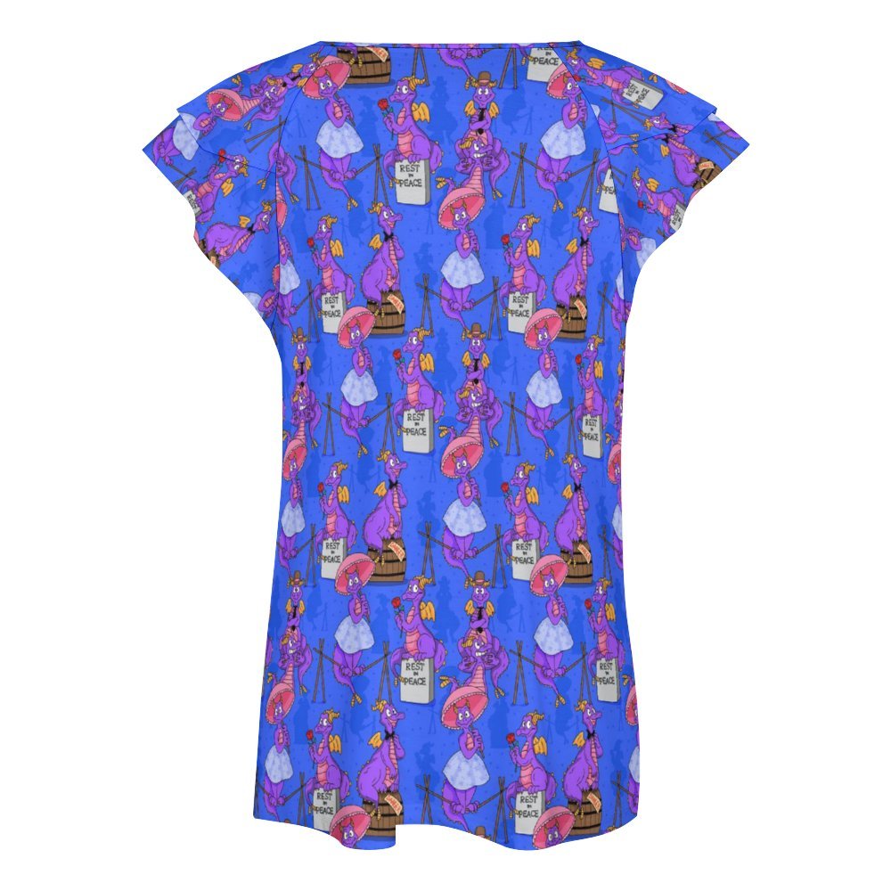 Haunted Mansion Figment Women's Ruffle Sleeve V-Neck T-Shirt