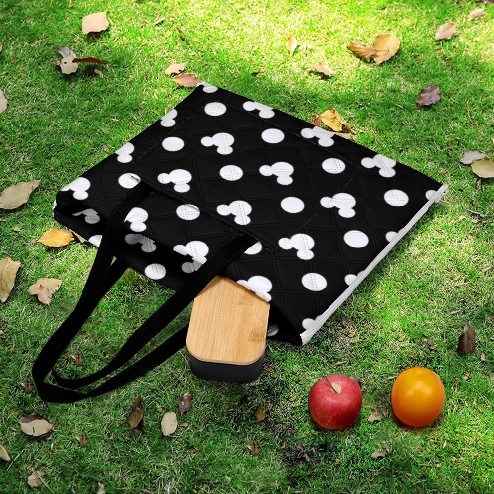 Black With White Mickey Polka Dots Zipper Picnic Mat