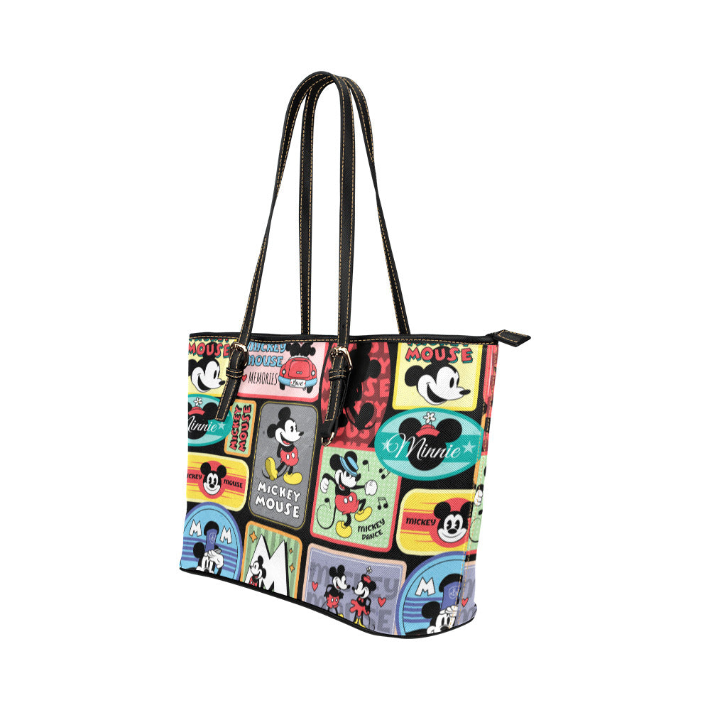 Mickey Stickers Leather Tote Bag